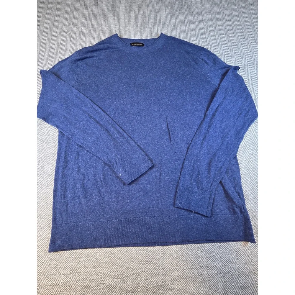 Banana Republic Mens Blue Heathered Crewneck Knit Sweater Ribbed Trim Size XL